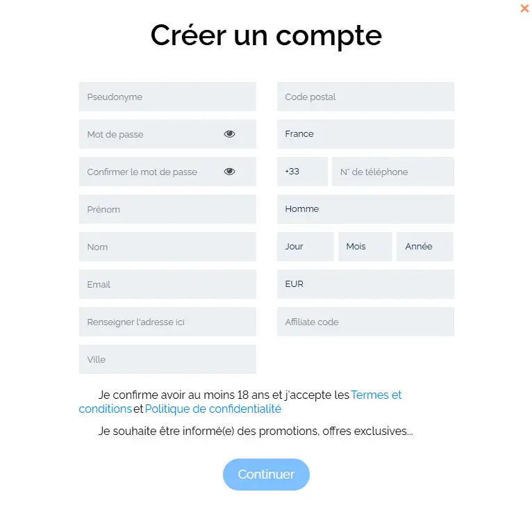 Registration process VERA&JOHN CASINO